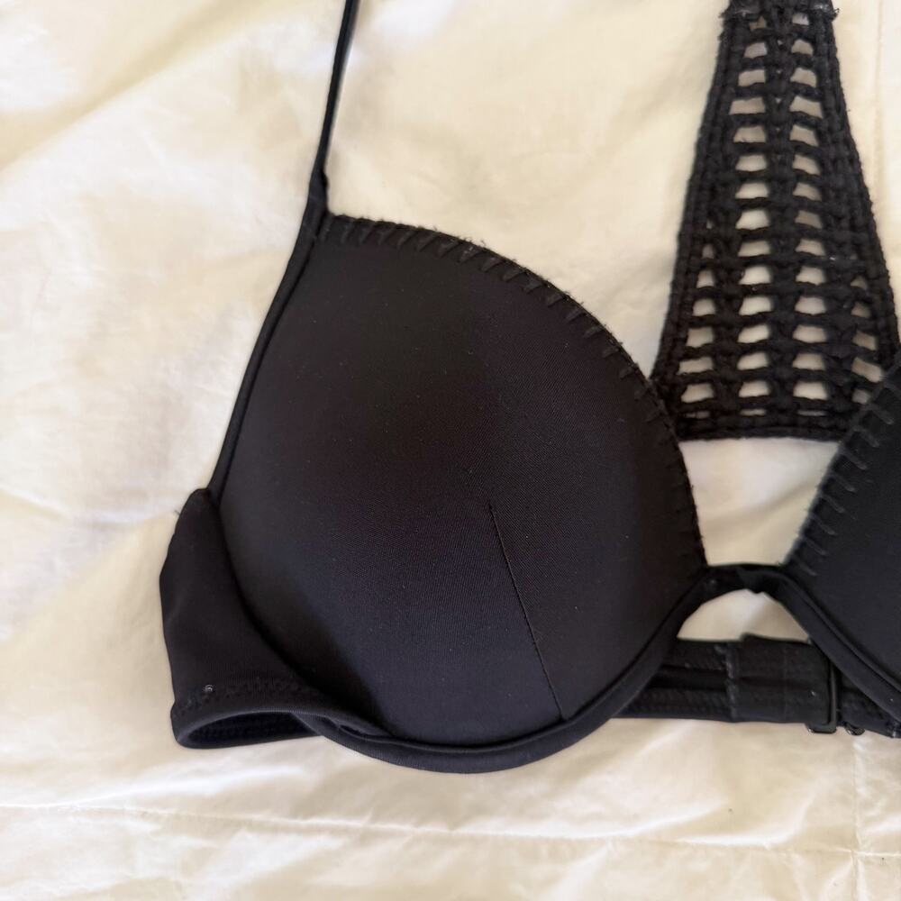 Victoria’s Secret Black Crochet Racerback Push Up Bikini Top 32C - Picture 2 of 6